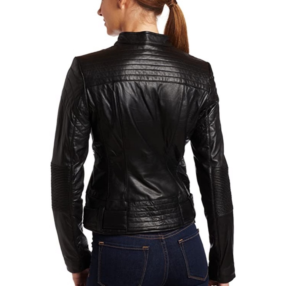 SOLD!!! Via Spiga brown leather lambskin moto jacket S/M - Picture 9 of 10
